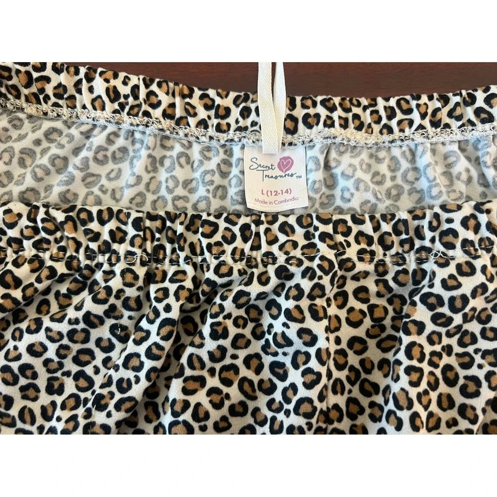 Secret Treasures‎ Womens Leopard Print Pajama Set Large Beige Short Sleeve Crop